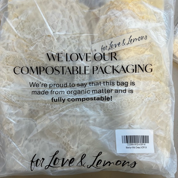 NWT For Love & Lemons Marilyn Midi Dress / Ivory / Size Medium - Picture 6 of 9